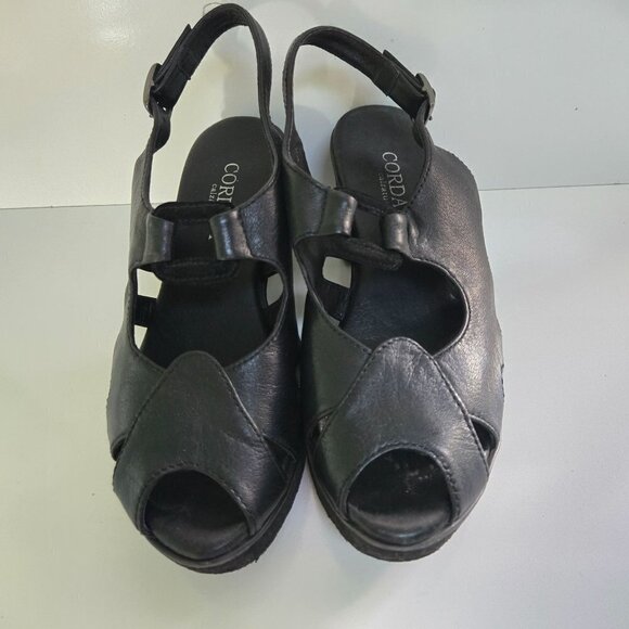 Cordani Retro Black Leather Peep Toe Sling Back Sandals Size 37 - Picture 3 of 8